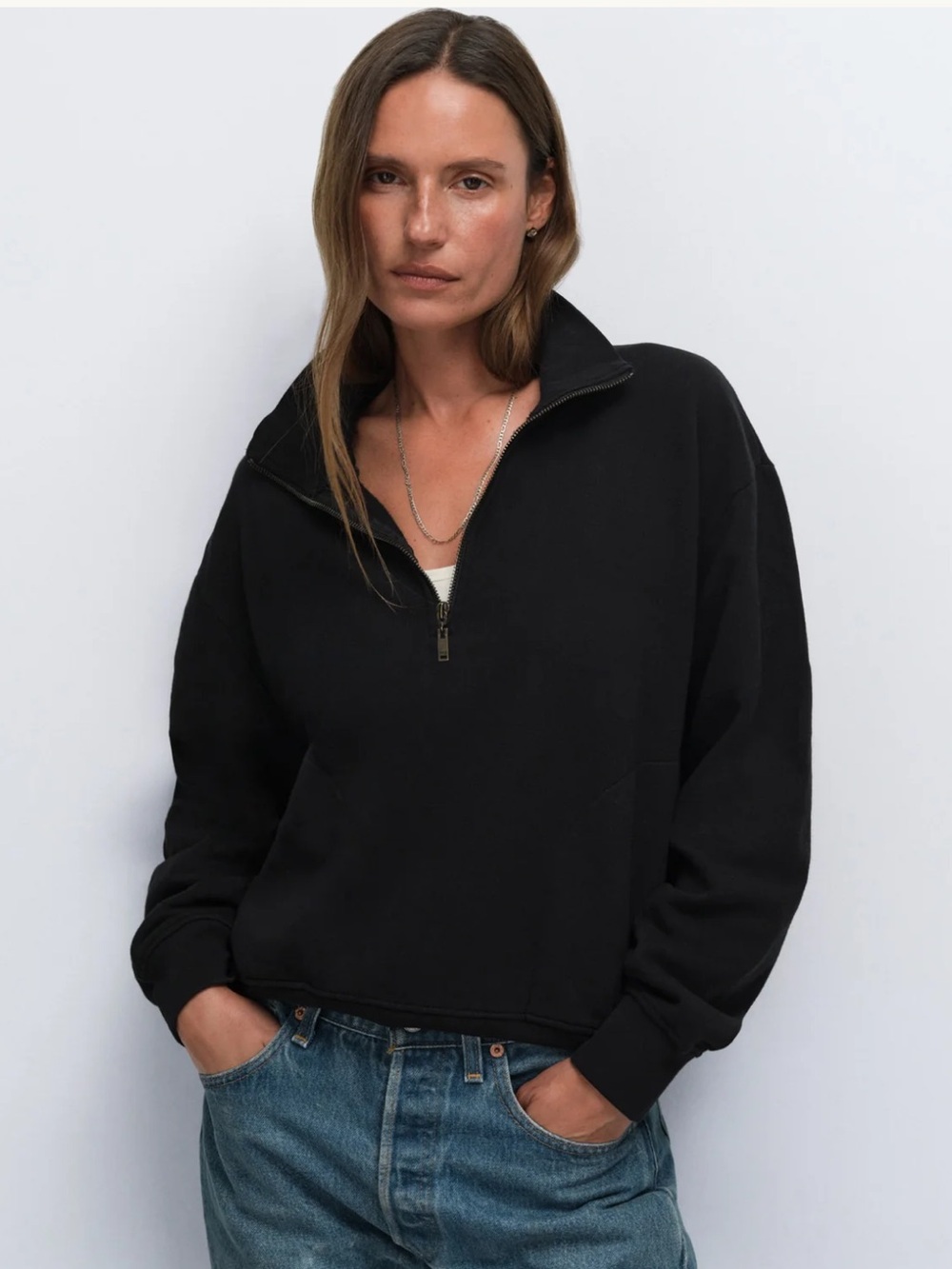 MATE THE LABEL Organic Cotton Quarter Zip Pullover Sweatshirt Black Small